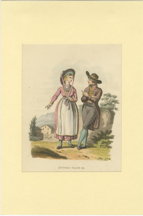 Austrian Folk Costume Prints, Elegant 4-Plate Set of Rural Figures, c. 1820, view 4