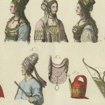 Set of 3 Antique Prints of Turkish Costumes & Utensils in the Middle Ages, 1810, close-up 2