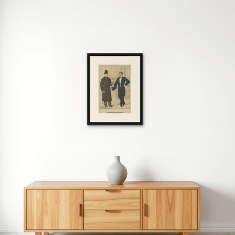 Antique Original Print of Men's Fashion, C.1890, shown framed on a wall