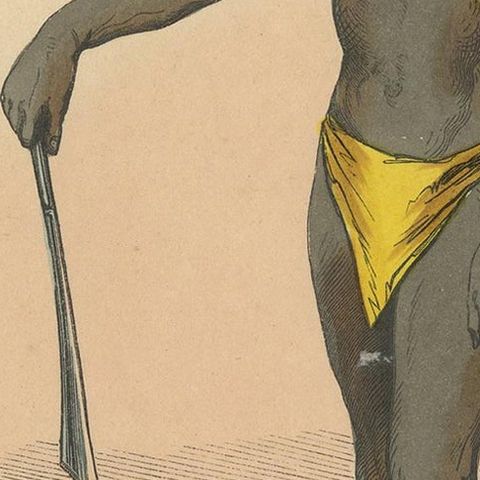 Antique Costume Print of a Papua from Dorey Harbour by Wahlen, 1843, close-up 2