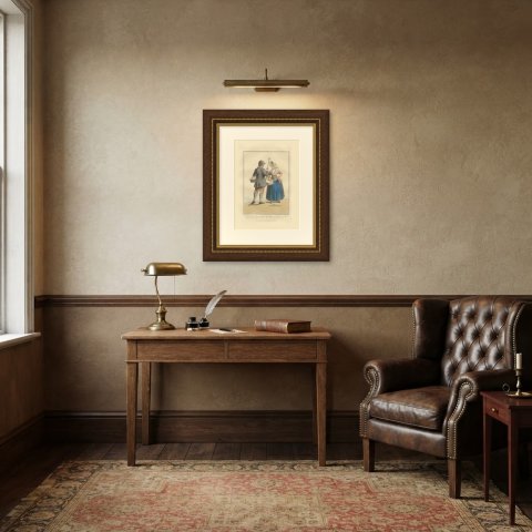 Schouwen Couple going to Zierikzee Market, Zeeland Print, 1811, shown framed in a room