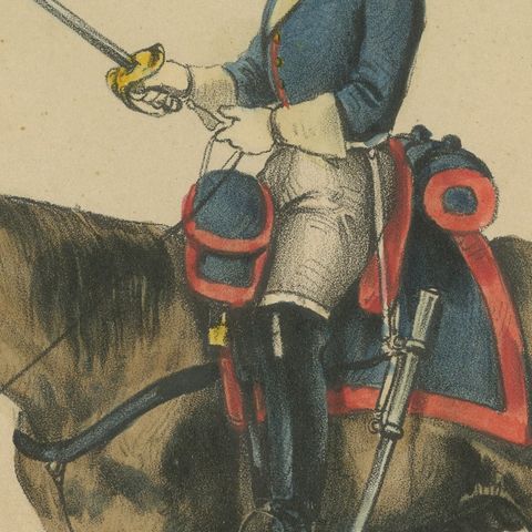 Spanish Cavalry Lithograph by José Villegas: Officers with Sabres, 1861, close-up 3