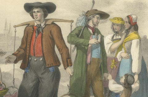 German Regional Costumes, Bavarian and Saxon Figures, c.1845, close-up 2