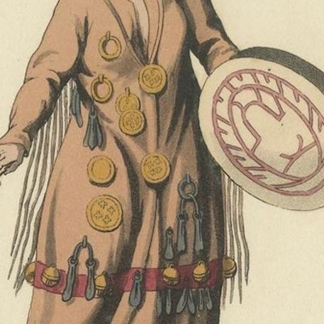 Traditional Mongolian Attire in Alexander's Russian Ethnographic Engraving, 1814, close-up 1