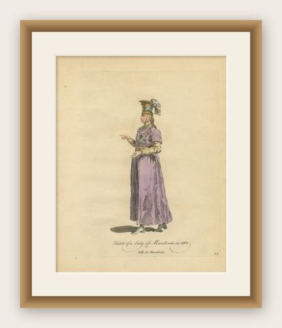 Antique Costume Print Lady of Macedonia Traditional Dress Jefferys, 1749, shown framed