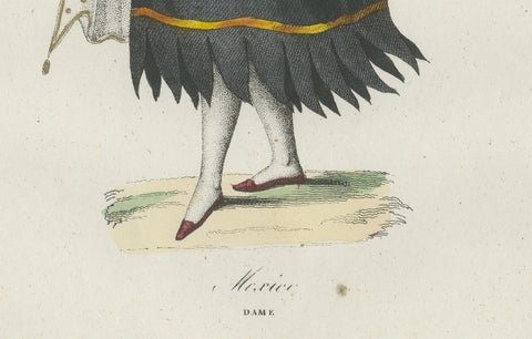 Mexican Woman Costume Print, Antique Hand-Colored Lithograph, 1854, close-up 1
