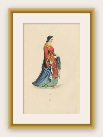 Renaissance Grace: A Lady's Attire in 'Costume du Moyen Âge', 1847, shown framed
