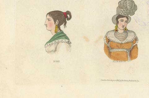 Italian Regional Costumes: Sarzana, Sesto, Rome and Florence, 1823, close-up 1