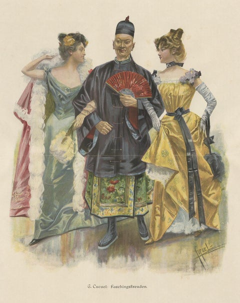 Oriental Carnival Costume Scene, “Faschingsfreuden” by Edward Cucuel, c. 1900, close-up 4