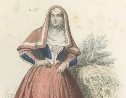 Set of Three Antique Italian Women Folk Costume Engravings, circa 1850, close-up 3