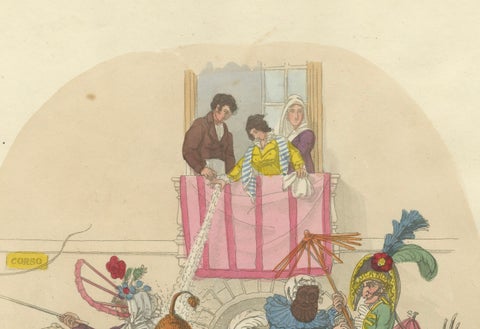 Roman Carnival Costumes & Festivity - 1820 Etching of Celebration, close-up 6