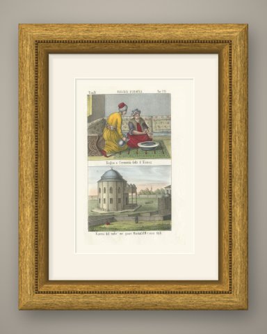 Namaz Ablution and the Tomb of Sultan Mustafa III, Hand Colored, 1842, shown framed