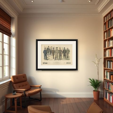 Antique Fashion Print Published in March, 1898, shown framed in a room