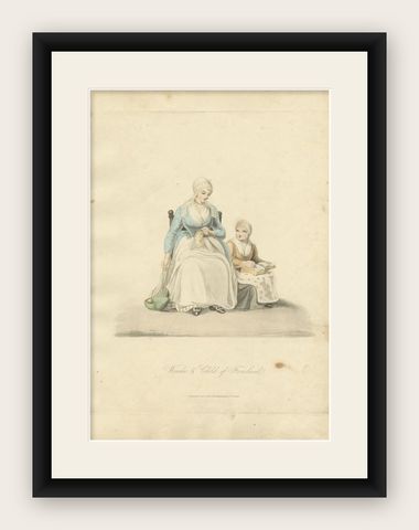 Antique Costume Print of Woman & Child of Friesland, The Netherlands, ca. 1817, shown framed