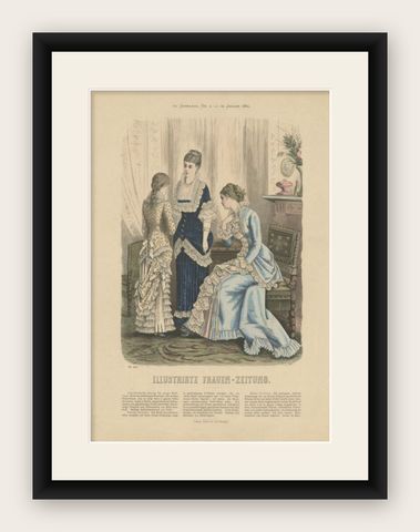 Antique Fashion Print by Marquart, 1880, shown framed