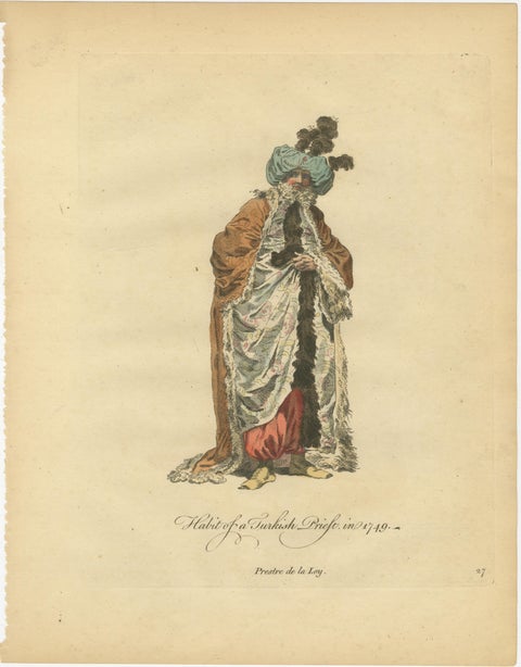 Antique Ottoman Costume Prints Pair, Standard Bearer & Turkish Priest, 1749, view 3
