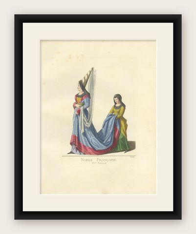 Antique Print of French Noblewomen, by Bonnard, 1860, shown framed