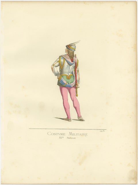 Antique Print of a Military Costume by Bonnard, 1860, view 4