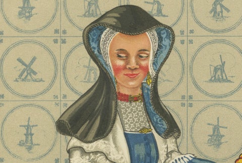 Elegant Dutch Couple in Festive Bergen-Binnen Costume, Early 1800s Print, close-up 6