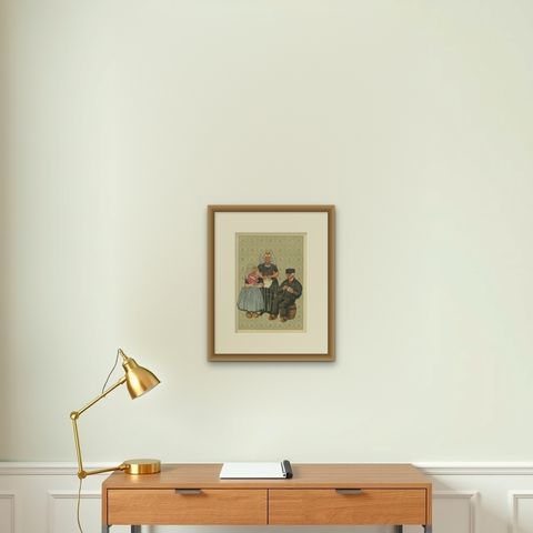 South Beveland Roman Catholic Dress with Girl and Grandfather, Plate XLII (1932), shown framed on a wall