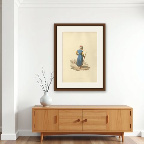 Antique Print Mameluke of Constantinople, The Military Costume of Turkey, 1818, shown framed on a wall