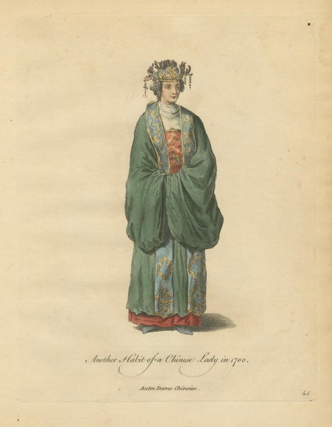 Chinese Lady in Traditional Dress, Antique Costume Print, Jefferys, 1749, close-up 1