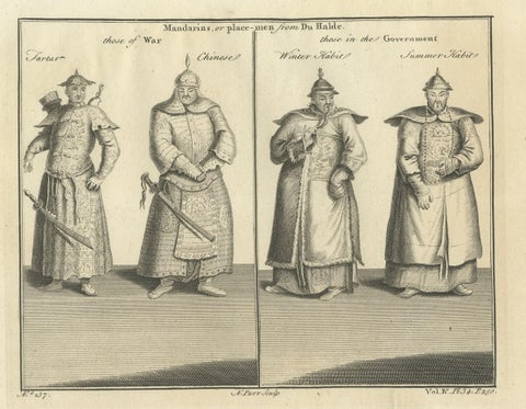 Print of Chinese and Tartar Warriors & Government Officers in Costume, 1746, close-up 1