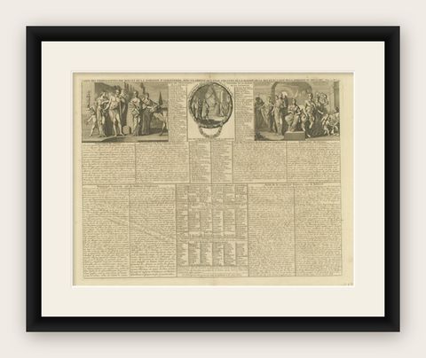 Antique Print of the Monarchy and Nobles of Great Britain by Chatelain, c.1720, shown framed