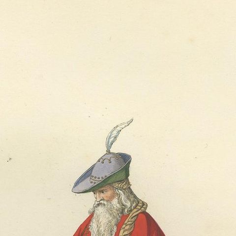 Antique Print of an Italian Nobleman, 14th Century, by Bonnard, 1860, close-up 1