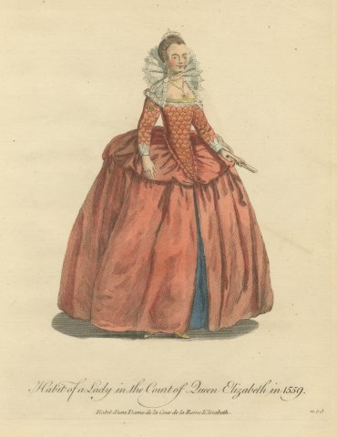Lady in the Court of Queen Elizabeth in 1559, Jefferys Costume Plate, 1757