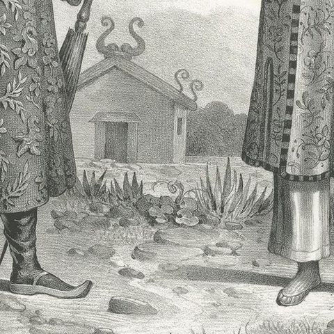 Antique Print of a Chinese Nobleman and Noblewoman by Honegger, 1845, close-up 2