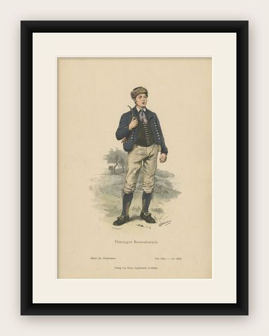 Antique Costume Print of a Peasant Boy from Thuringia in Germany, c.1880, shown framed