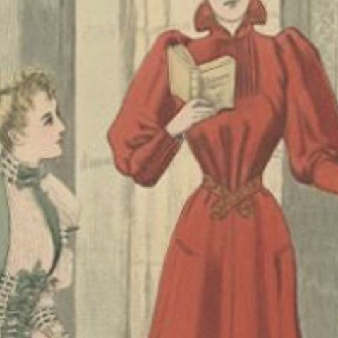 Antique Fashion Print Depicting Two Ladies, by Dürr, 1892, close-up 1