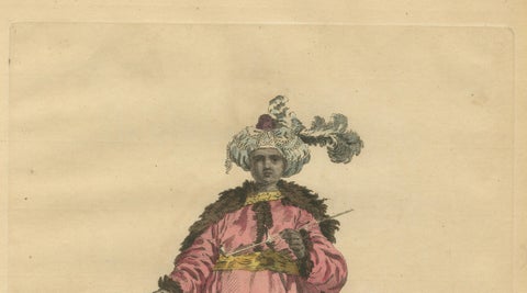 Ottoman Chief Black Eunuch Costume Print, Hand-Colored, 1749, close-up 2