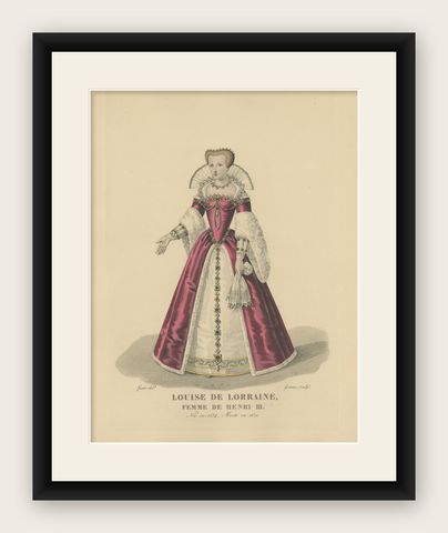 Antique Costume Print of Louise de Lorraine, Queen of France, 1900, shown framed