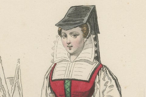 Antique French Costume Print of a Servant in Medieval Dress, 19th Century, close-up 3