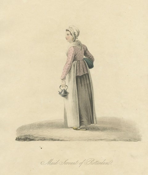 Antique Print of a Maid Servant of Rotterdam in the Netherlands, circa 1817, close-up 1