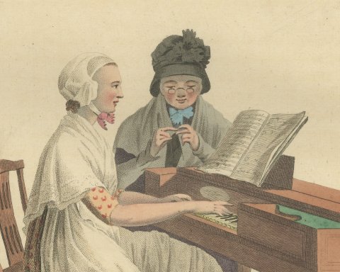 Moravian Mother and Daughter at Zeist, Dutch Costume Print, 1811, close-up 1