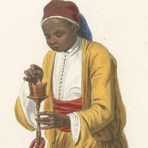 Antique Costume Print of an Eunuch from Cairo, 1850, close-up 1