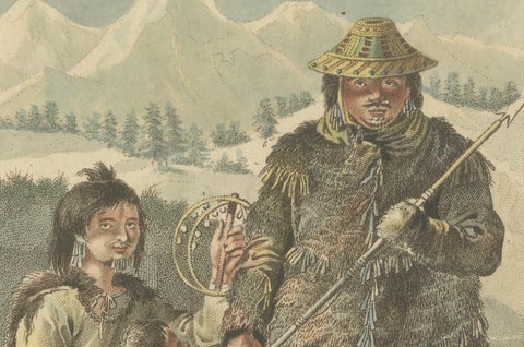 Prince William Sound Alaska Indigenous Family, Antique Costume Print, c.1805, close-up 4