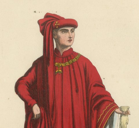 Knight of the Golden Fleece, Philip the Good, Hand Colored Wood Engraving, 1844, close-up 1