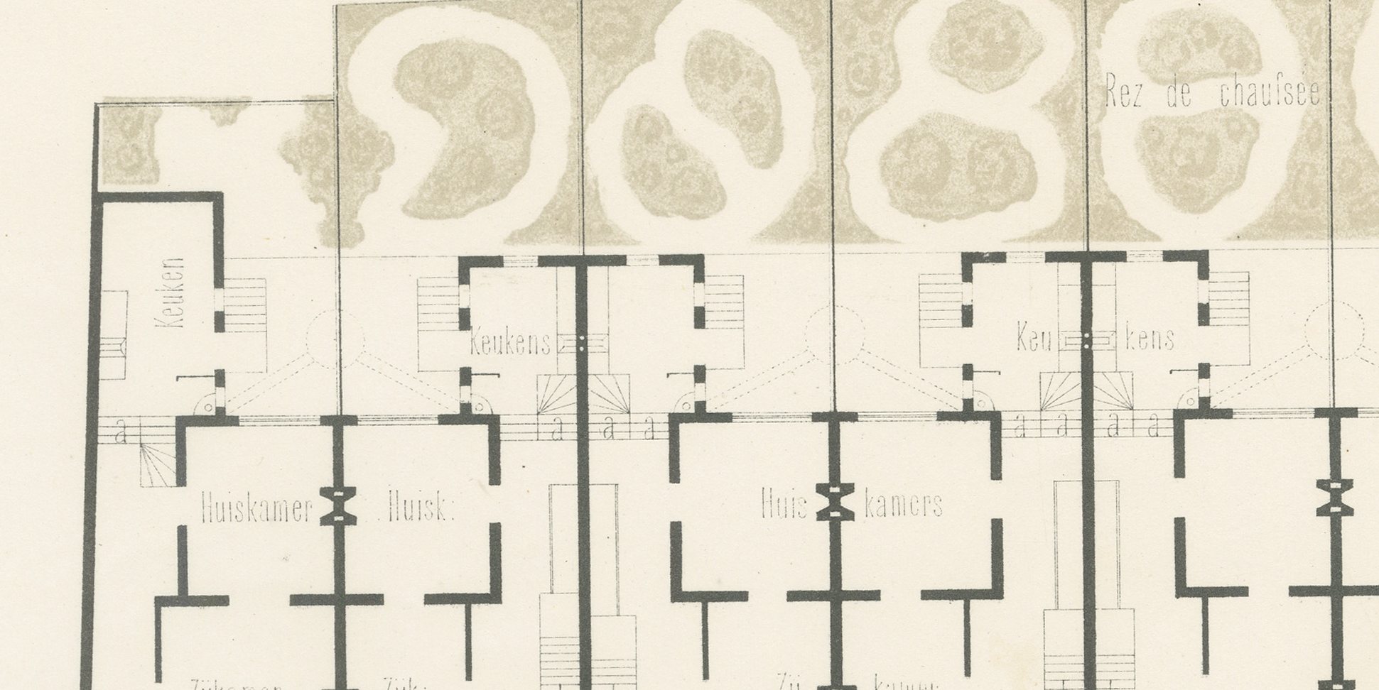 Terrace of Seven Houses, Amsterdam, Dutch Architecture Print, Leliman, 1865-1866, view 3