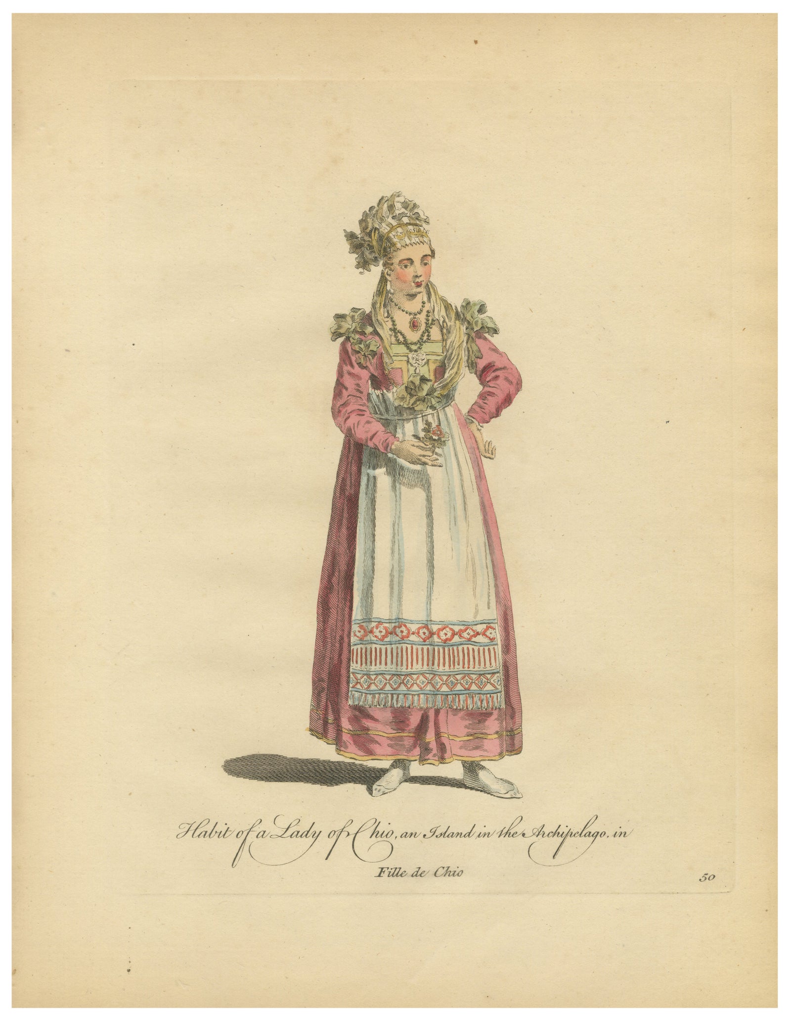 Antique Costume Print Lady of Chio Greek Island Dress Jefferys, 1749