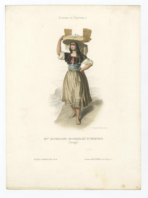 Old Print Depicting a Fisherman's Wife from Pardilhó, Portugal, 1850, view 2
