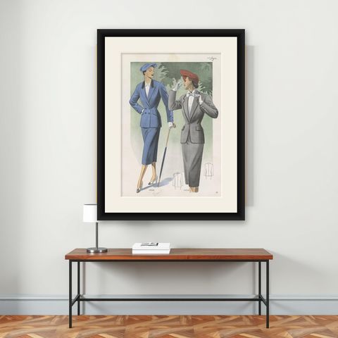Vintage Fashion Print 'Pl. 14209' Published in Ladies Styles, 1951, shown framed on a wall