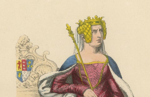 Queen Philippa of Hainaut in Ceremonial Attire, Costume Di Moyen Age, 1847, close-up 3