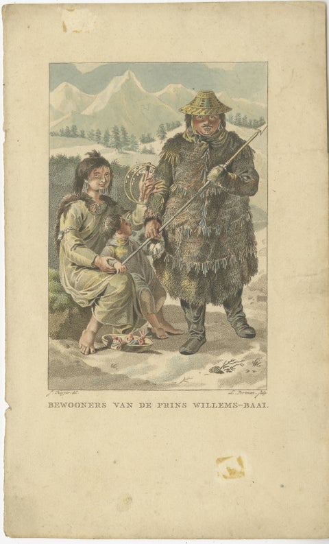 Prince William Sound Alaska Indigenous Family, Antique Costume Print, c.1805, view 2