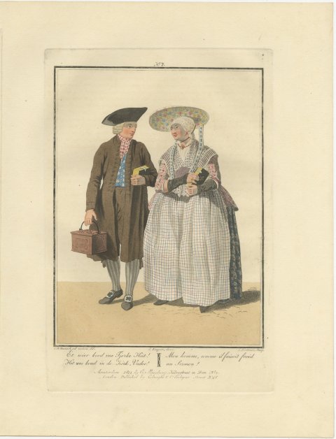 Frisian Couple after the Sermon, Dutch Costume Print, 1811, view 2