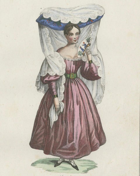 Antique Costume Print of Mendoza, Young Woman in Traditional Dress, 1854, close-up 5