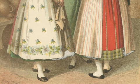 Spreewald Folk Costumes, Prussia, Women in Traditional Dress, c.1875, close-up 4